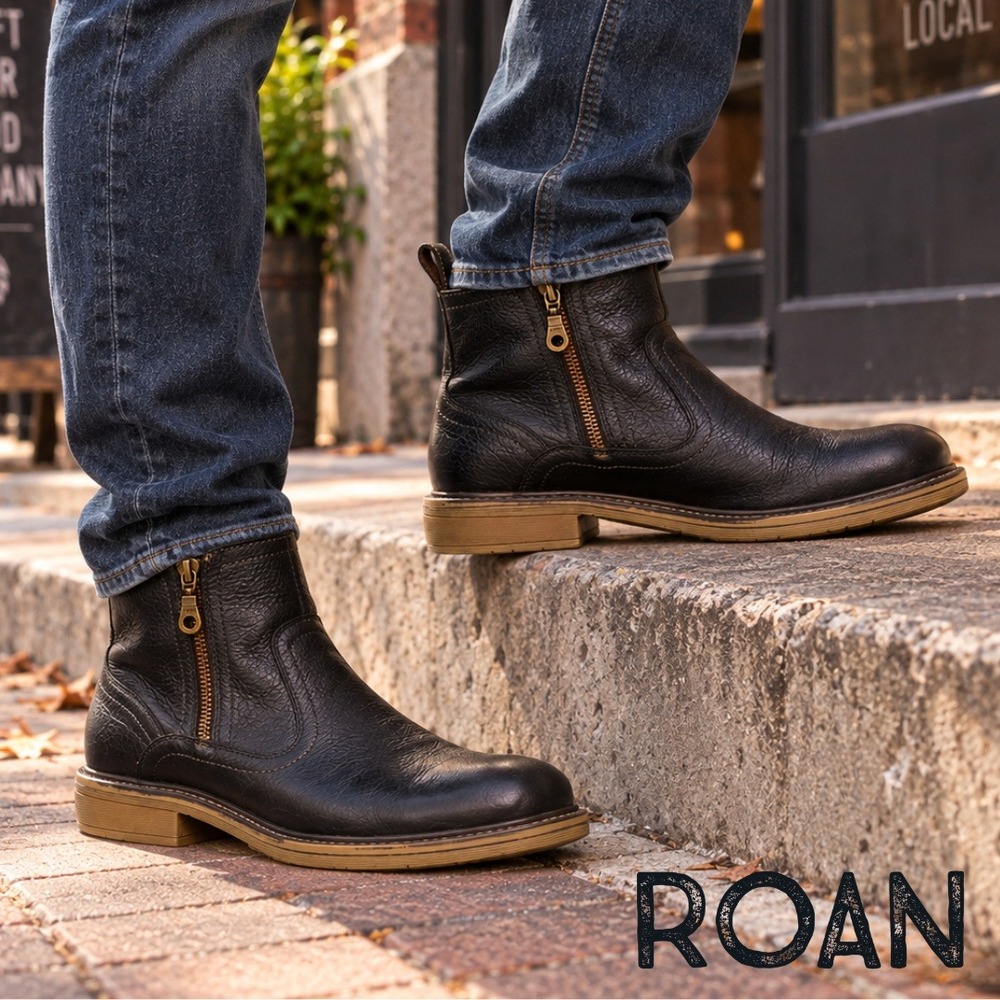 Roan, Bail II Mens Black Leather Side Zip Ankle Boots Size 9.5